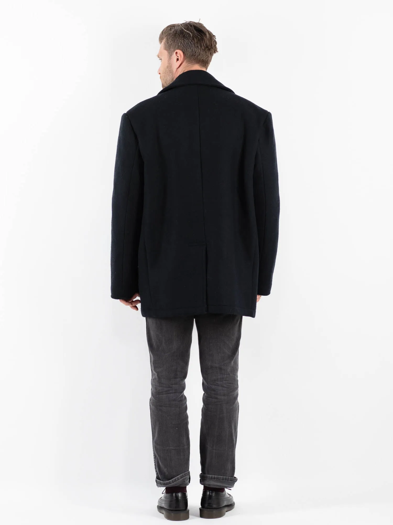 Vintage 70's Men US Navy Wool Peacoat in Blue