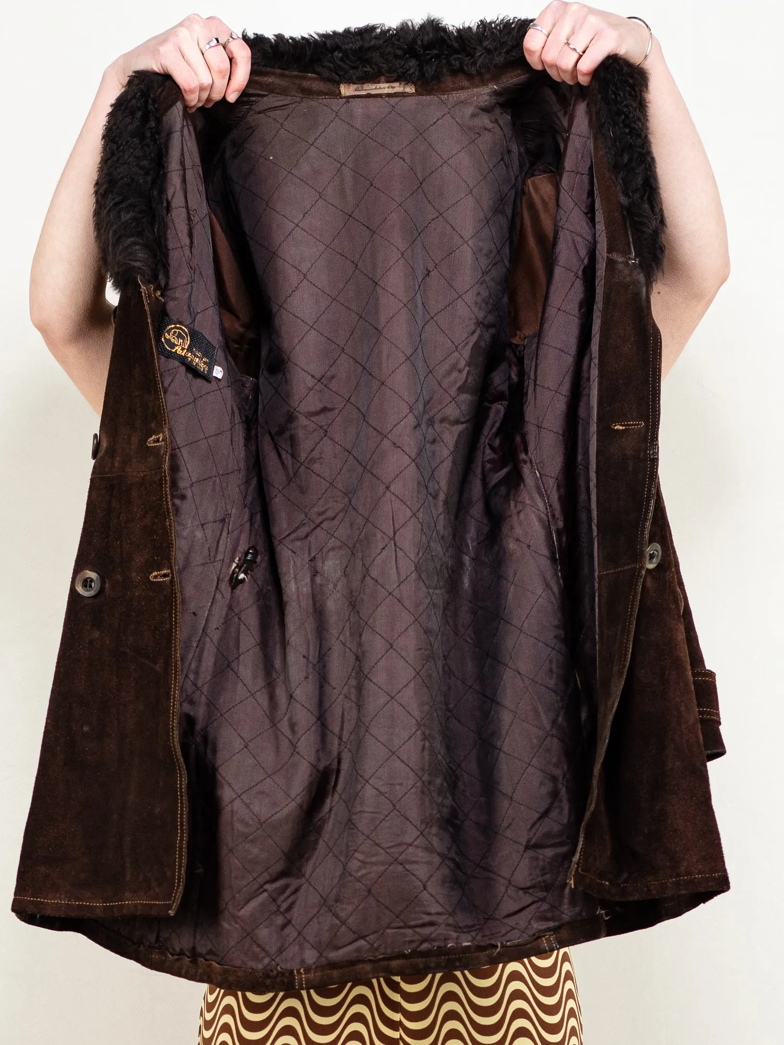 Vintage 70's Women Penny Lane Suede Coat in Brown