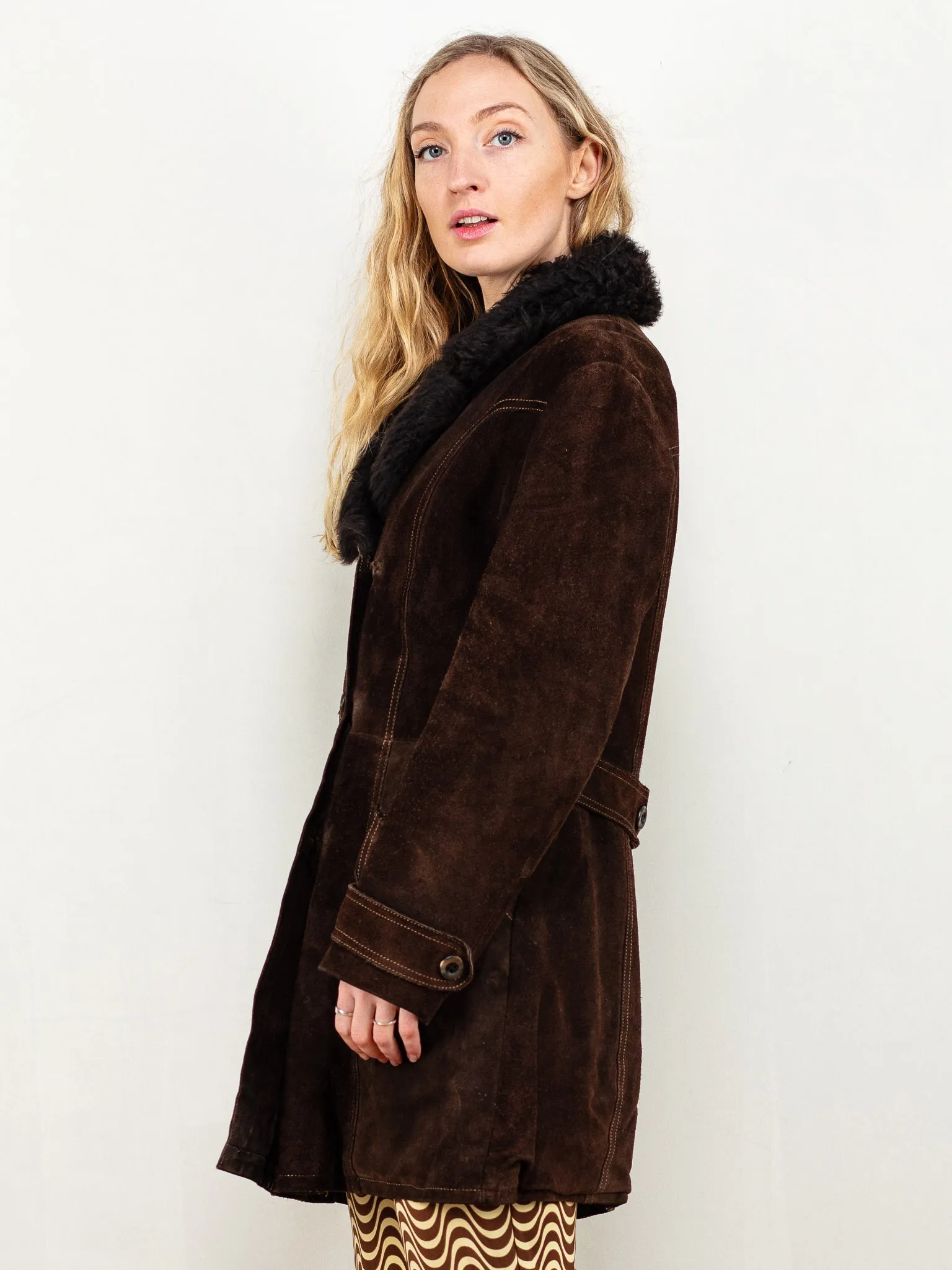 Vintage 70's Women Penny Lane Suede Coat in Brown