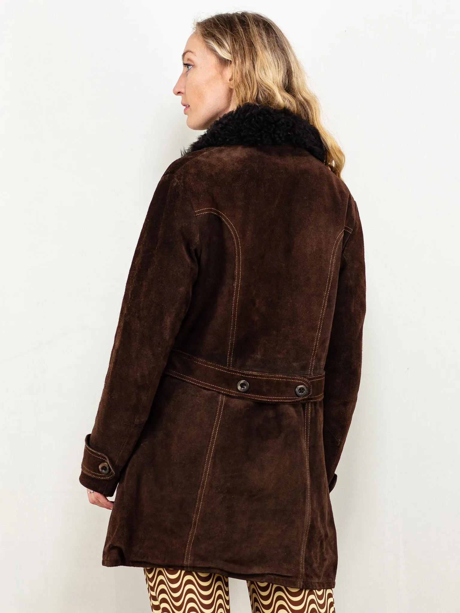 Vintage 70's Women Penny Lane Suede Coat in Brown