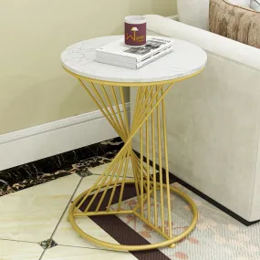 Wooden Twist Abstract Rays Style Wrought Iron Round End Table ( Golden )
