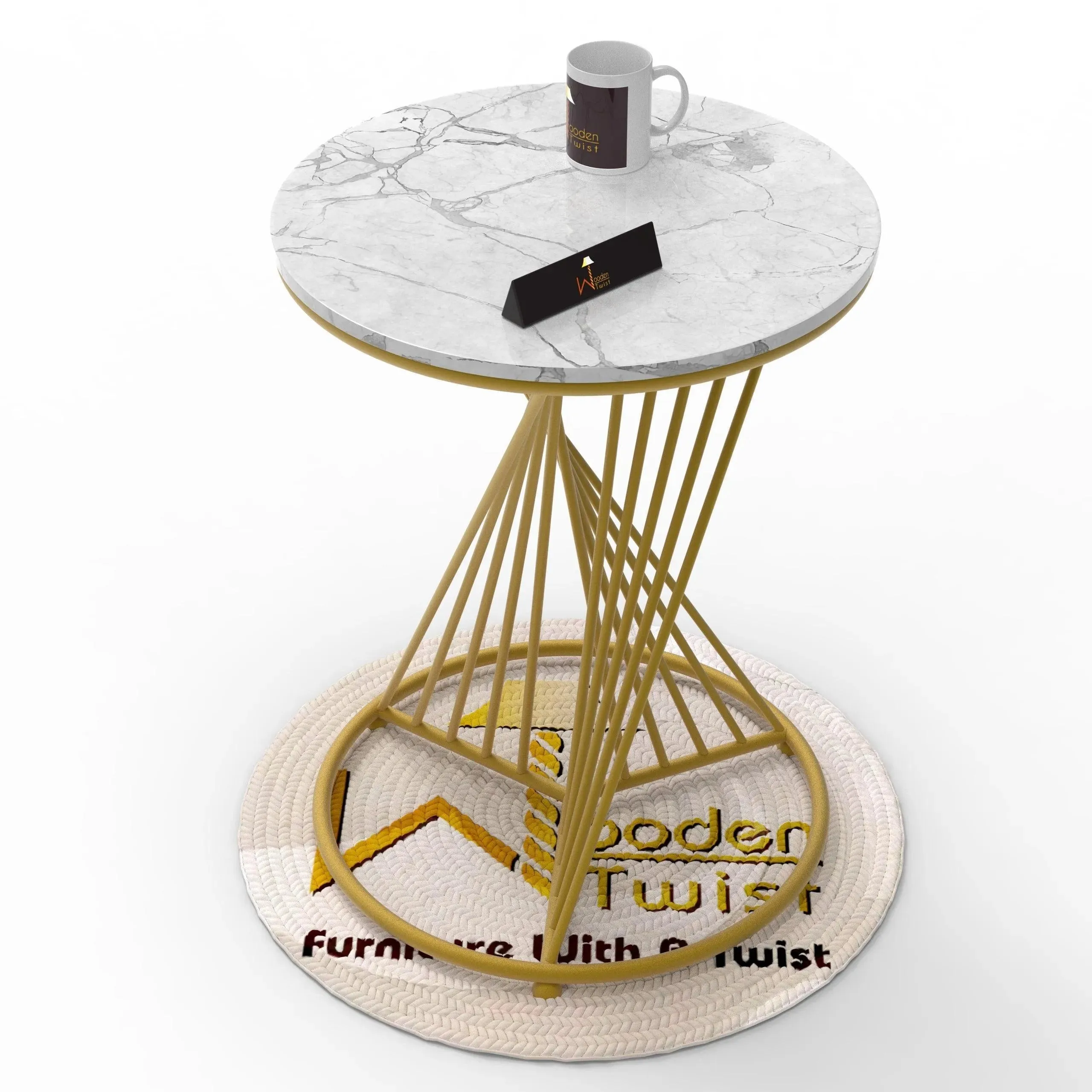 Wooden Twist Abstract Rays Style Wrought Iron Round End Table ( Golden )