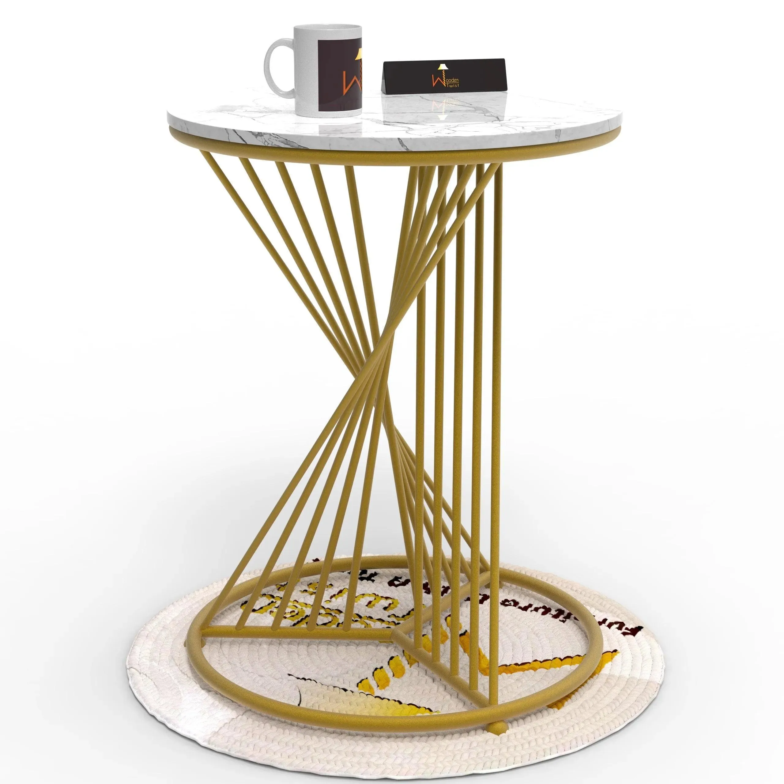 Wooden Twist Abstract Rays Style Wrought Iron Round End Table ( Golden )