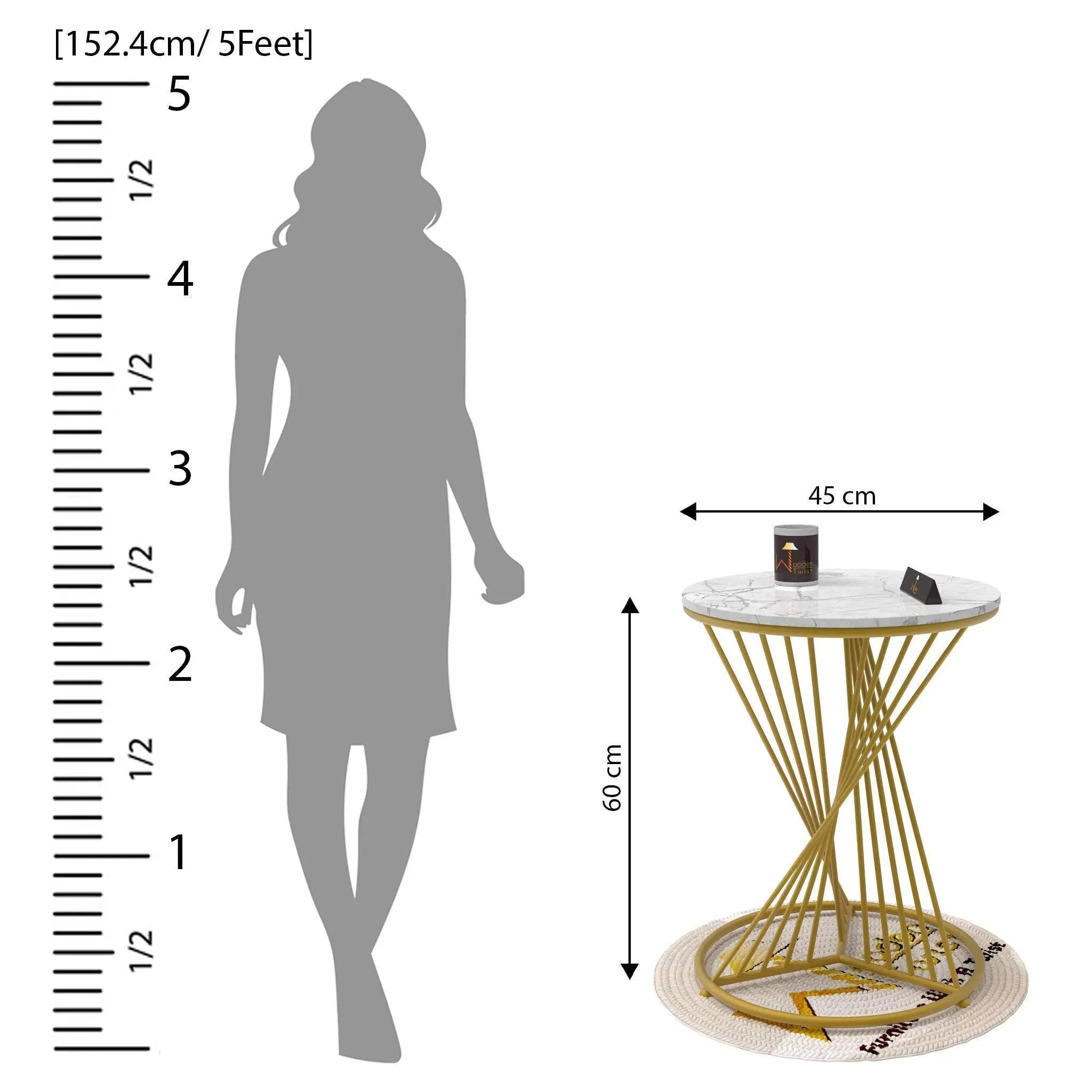 Wooden Twist Abstract Rays Style Wrought Iron Round End Table ( Golden )