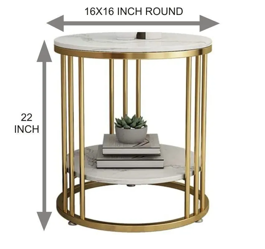 Wooden Twist Spiffy Wrought Iron 1-Tier Round End Table ( Golden )