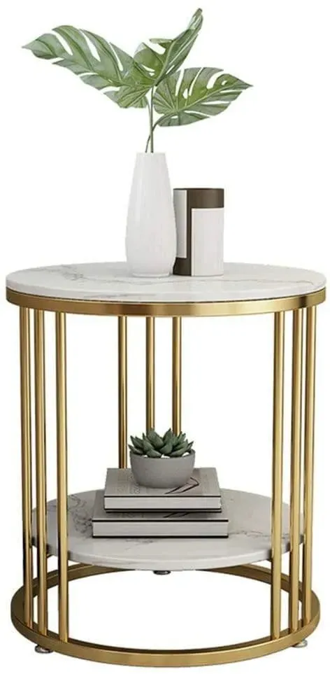 Wooden Twist Spiffy Wrought Iron 1-Tier Round End Table ( Golden )
