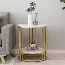 Wooden Twist Spiffy Wrought Iron 1-Tier Round End Table ( Golden )