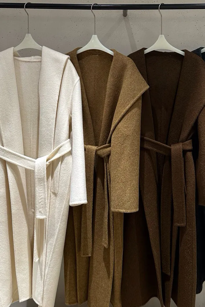 Wool blend alpaca double-sided hooded over coat | 4 color