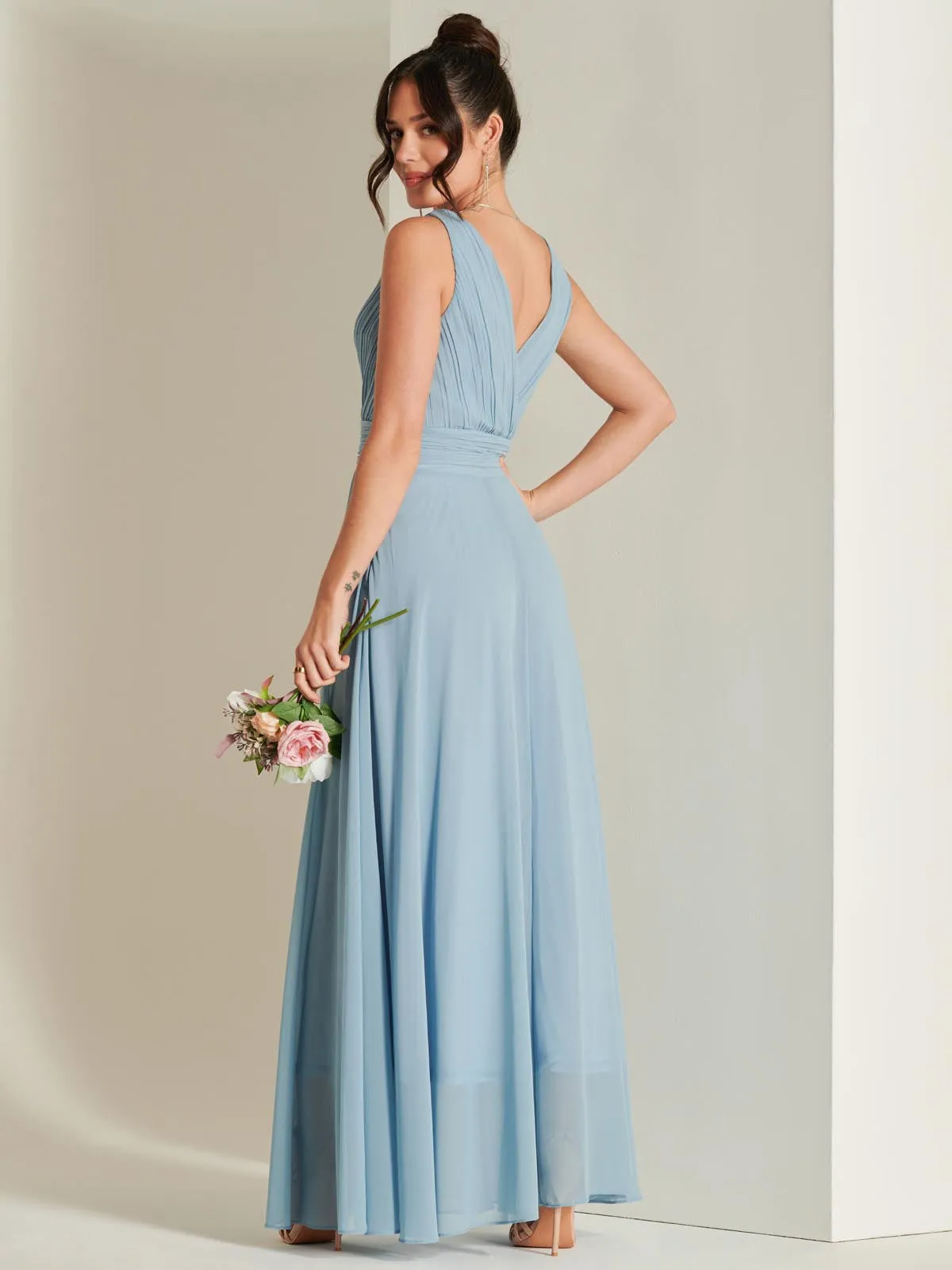 Wrap Bodice Chiffon Maxi Dress, Dusty Blue