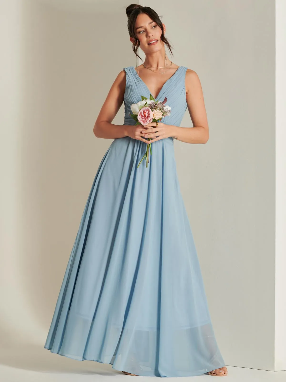 Wrap Bodice Chiffon Maxi Dress, Dusty Blue