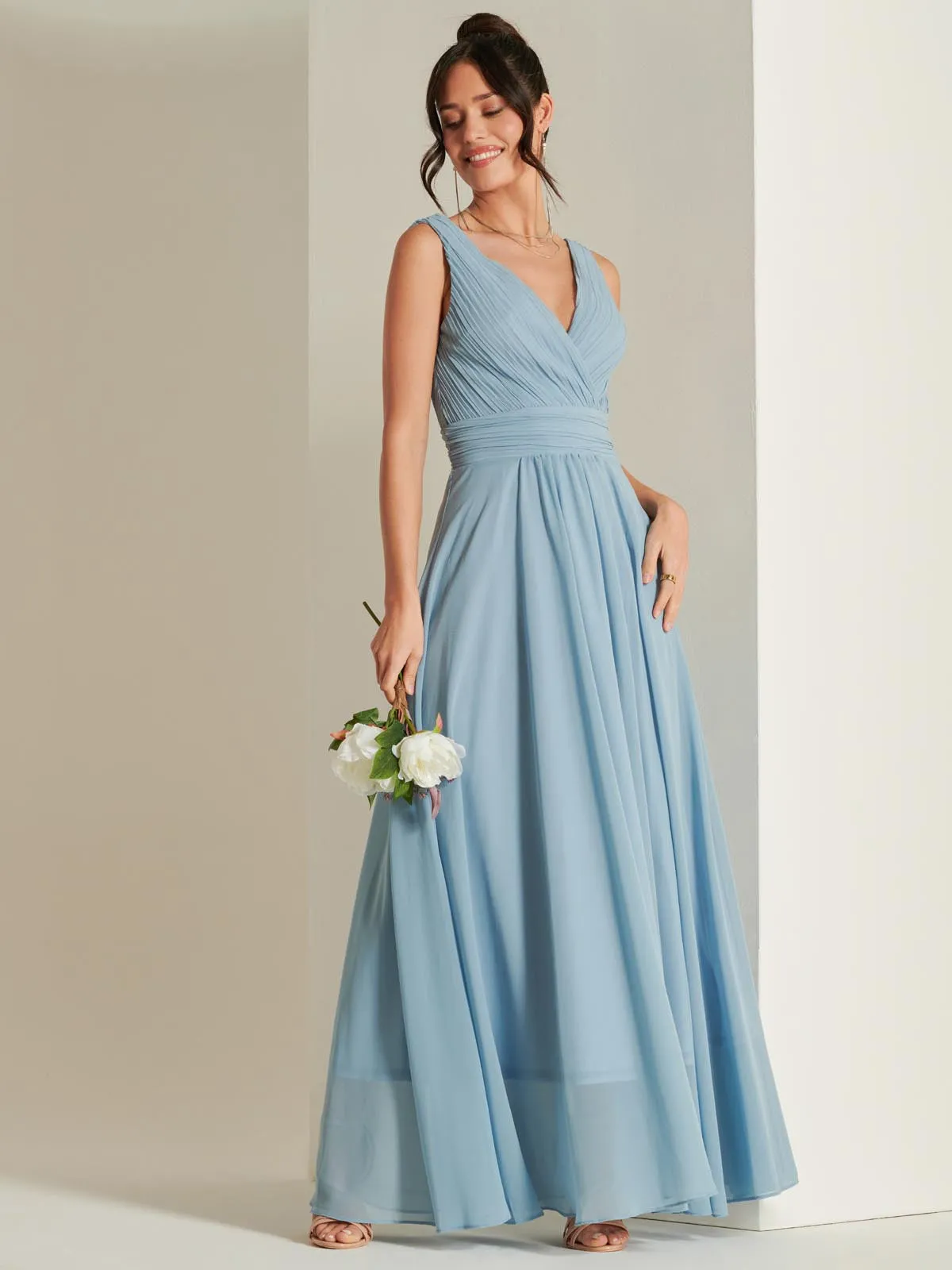 Wrap Bodice Chiffon Maxi Dress, Dusty Blue