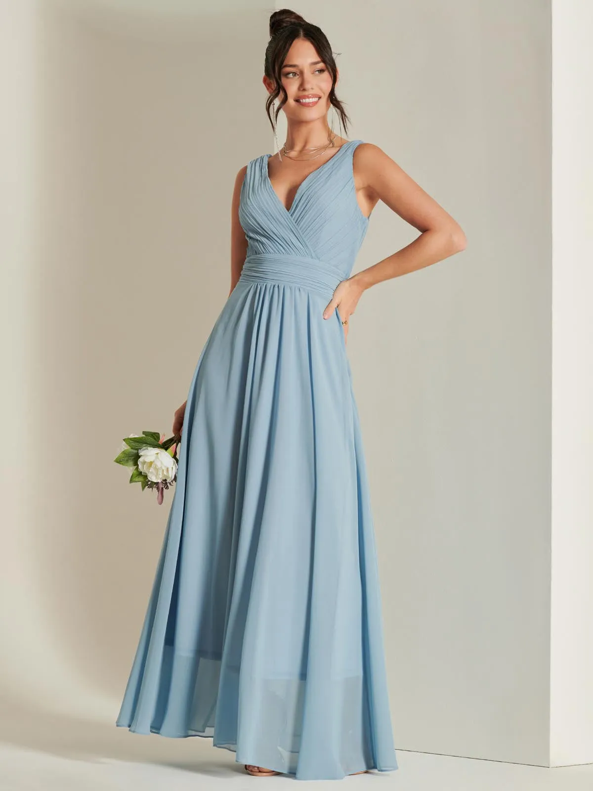 Wrap Bodice Chiffon Maxi Dress, Dusty Blue