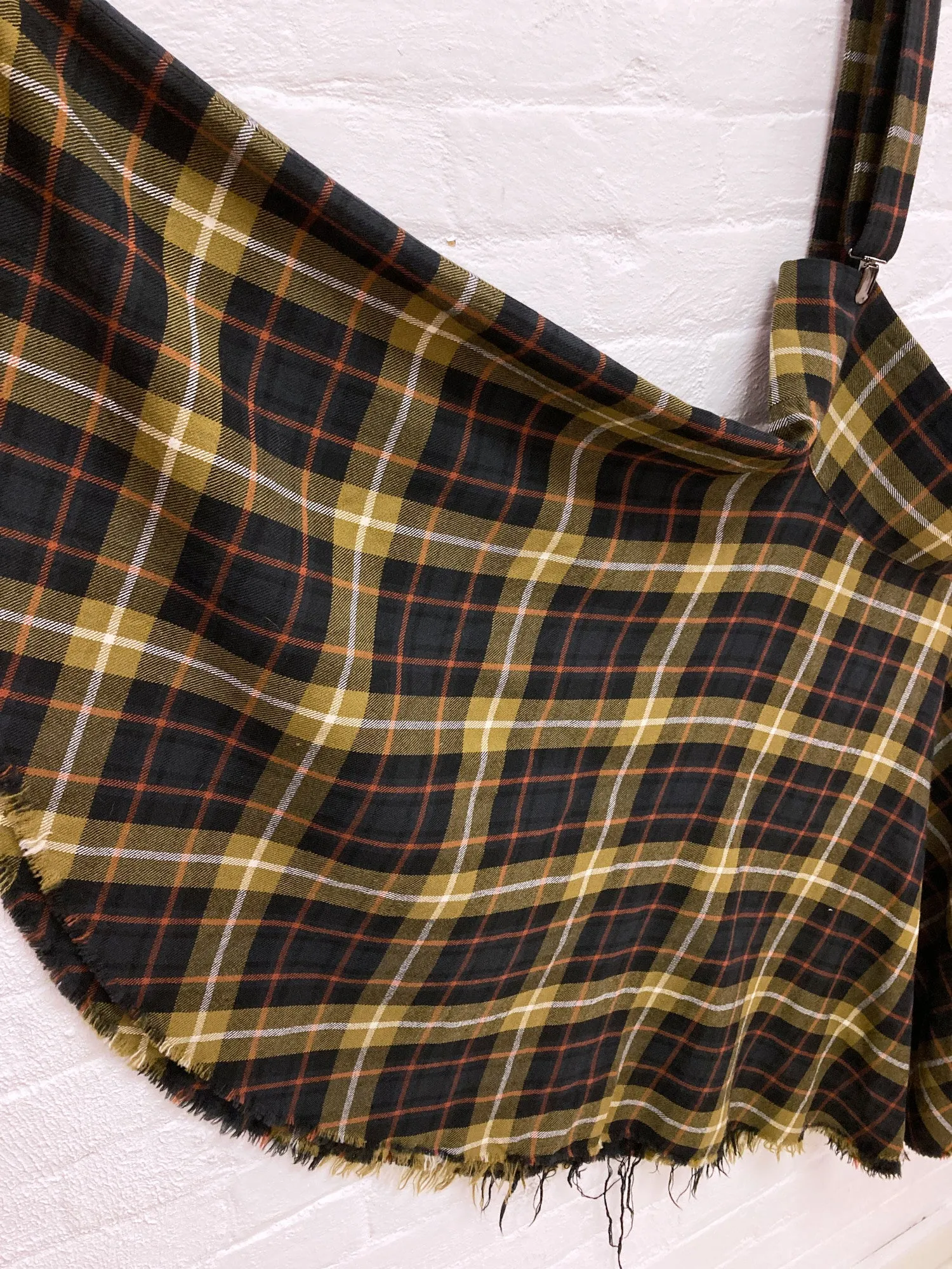 Y’S Yohji Yamamoto yellow plaid wool raw hem suspender skirt - M