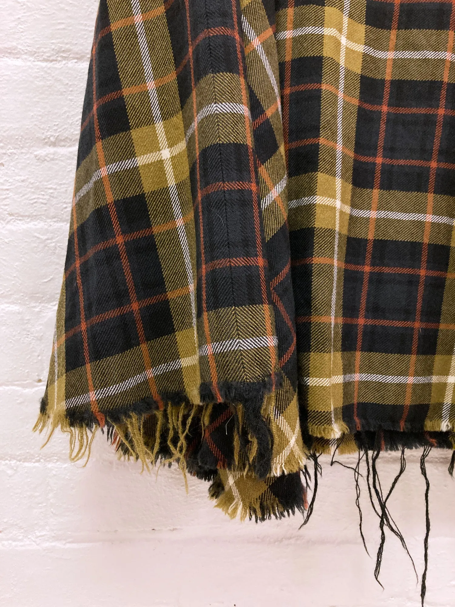 Y’S Yohji Yamamoto yellow plaid wool raw hem suspender skirt - M