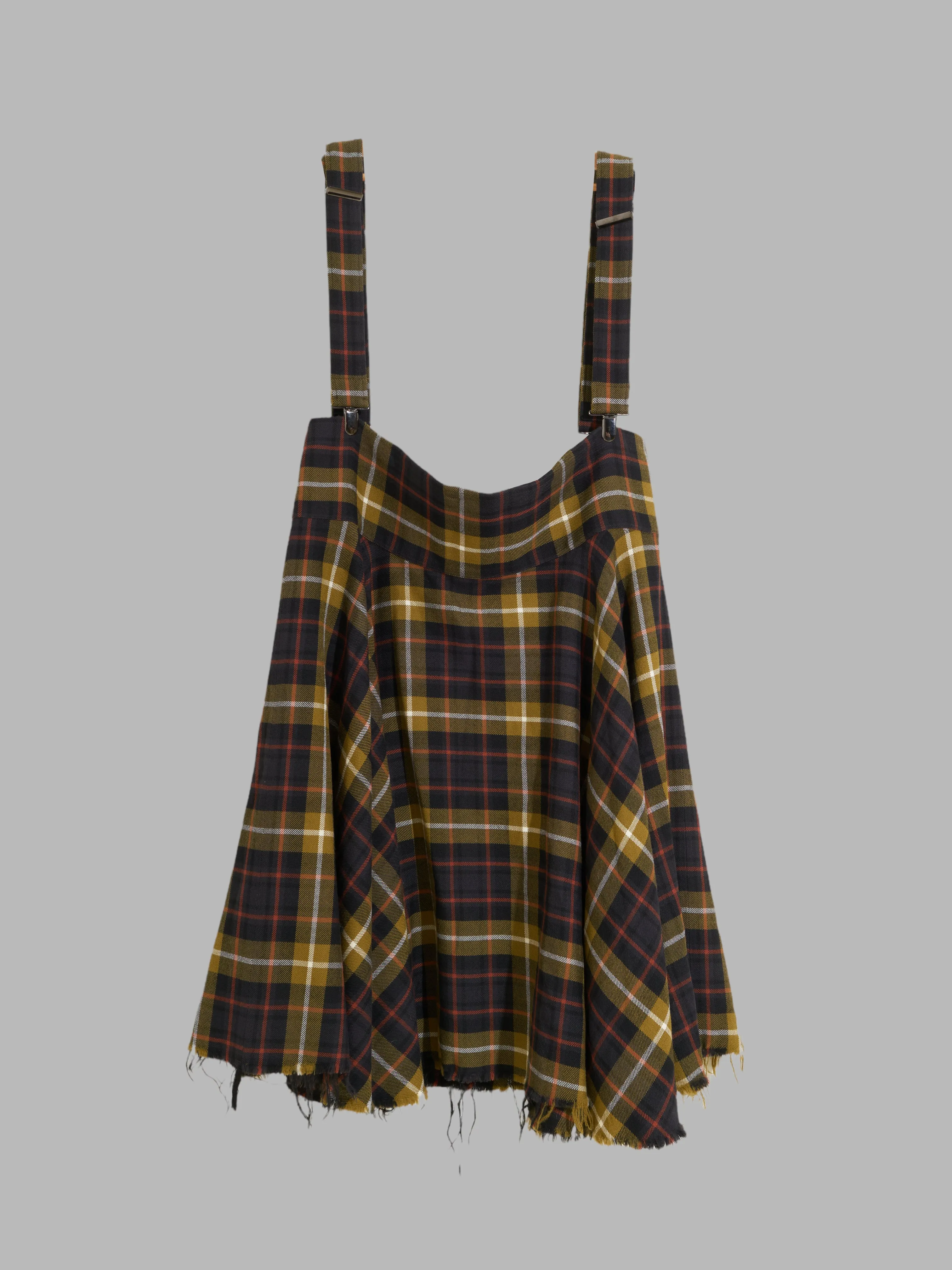 Y’S Yohji Yamamoto yellow plaid wool raw hem suspender skirt - M