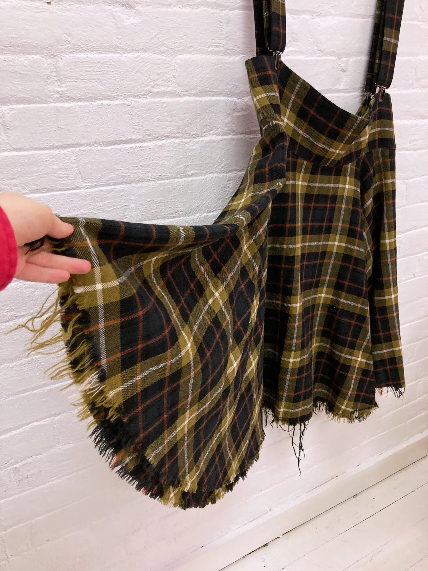 Y’S Yohji Yamamoto yellow plaid wool raw hem suspender skirt - M