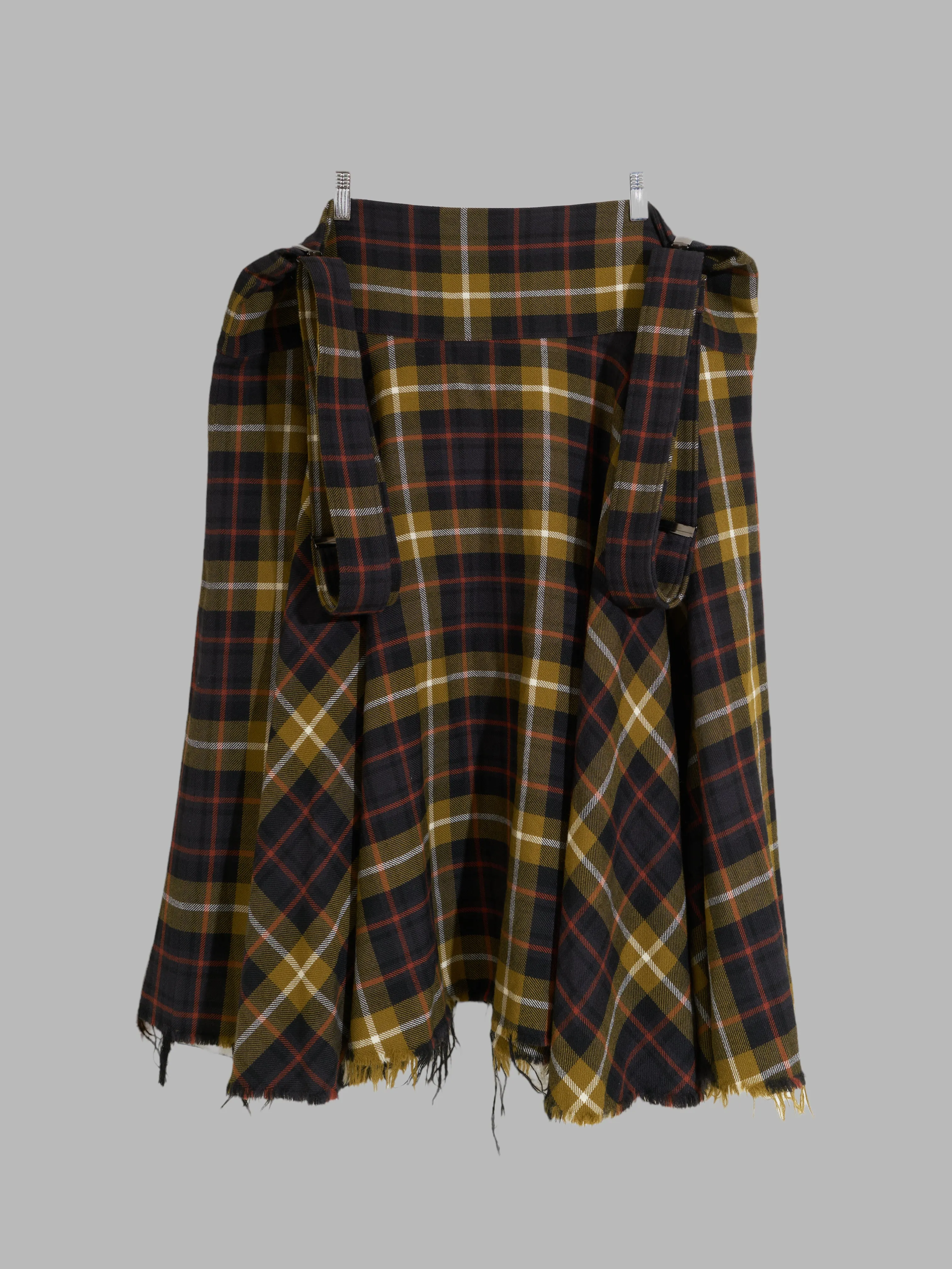 Y’S Yohji Yamamoto yellow plaid wool raw hem suspender skirt - M