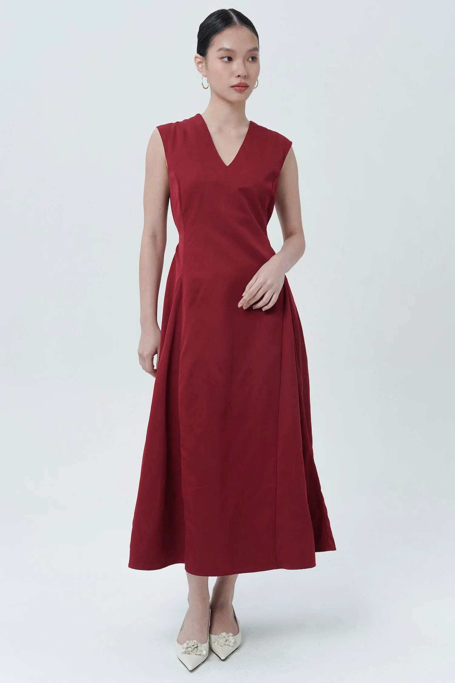 Zipa Midi Dress In Maroon (S LEFT)