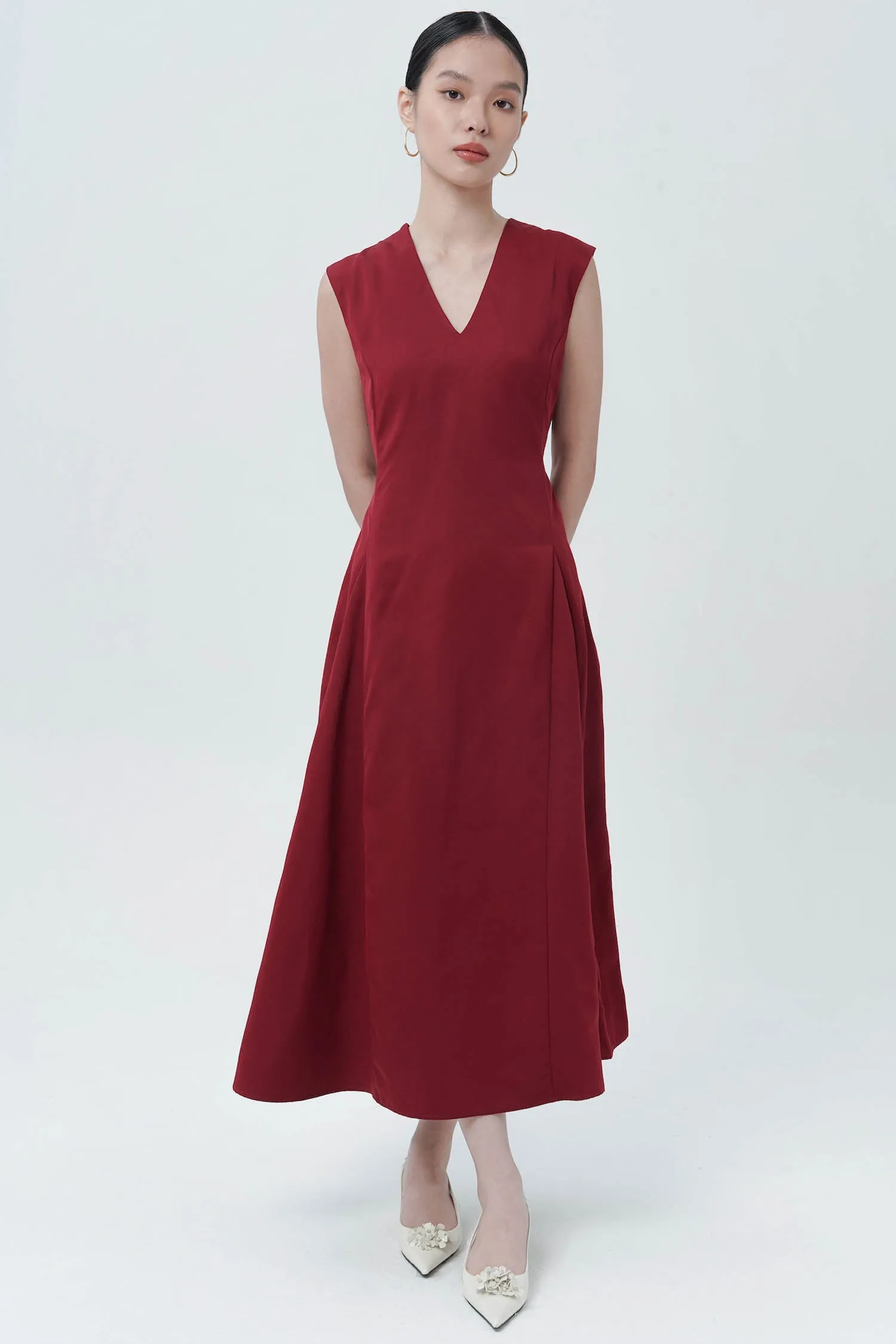 Zipa Midi Dress In Maroon (S LEFT)